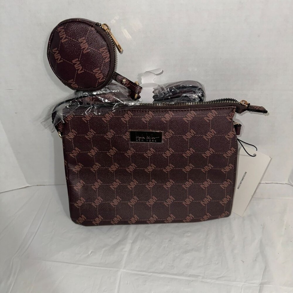 Nicole Miller New York Brown Monogram Crossbody Bag With Coin Purse NWT